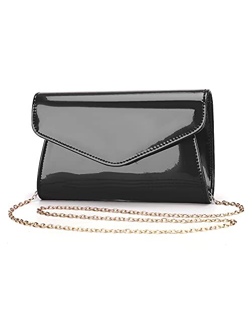 ZIUMUDY Patent Leather Evening Bags Envelope Clutches Shoulder Chain Bag Wallet Purse Handbag