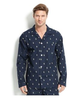 Men's All Over Polo Player Cotton Printed Pajama Shirt