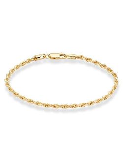 18K Gold Over Sterling Silver Italian 2mm, 3mm Diamond-Cut Braided Rope Chain Anklet Ankle Bracelet for Women Teen Girls, 925 Made in Italy