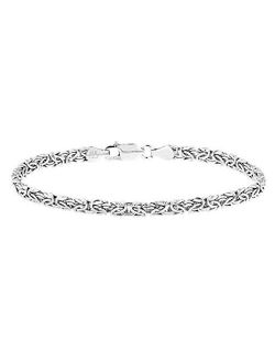 925 Sterling Silver Italian 4mm Flat Byzantine Link Chain Bracelet for Women Teens, 6.5, 7, 7.5, 8 Inch 925 Made in Italy