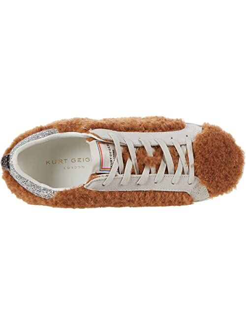 Kurt Geiger London women' s Lexi Eagle Leather Sole Sequined Patched Furry Casual Sneakers In Camel Hue