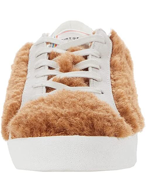 Kurt Geiger London women' s Lexi Eagle Leather Sole Sequined Patched Furry Casual Sneakers In Camel Hue