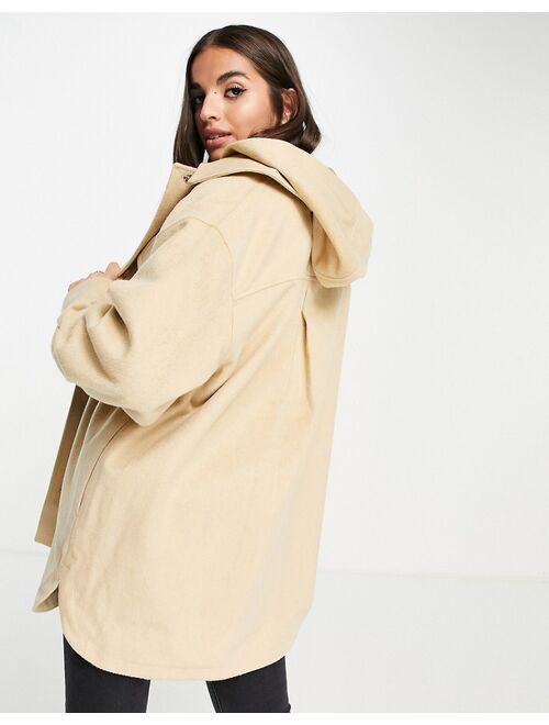 Asos Design hooded brushed shacket in camel