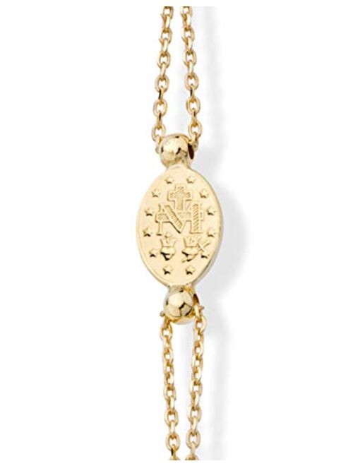 MiaBella 18K Gold over 925 Sterling Silver Handmade Italian 3.5-4mm White Cultured Freshwater Pearl Rosary Cross Charm Bead Bracelet for Women Teen Girls, Adjustable Link