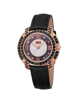 Swarovski Crystal Women's Watch - Unique Diamond Hour Markers on Mother of Pearl Dial with Colored Swarovski Crystals On Genuine Leather Strap Watch - BUR156