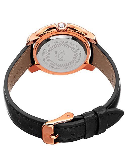 Burgi Swarovski Crystal Women's Watch - Unique Diamond Hour Markers on Mother of Pearl Dial with Colored Swarovski Crystals On Genuine Leather Strap Watch - BUR156