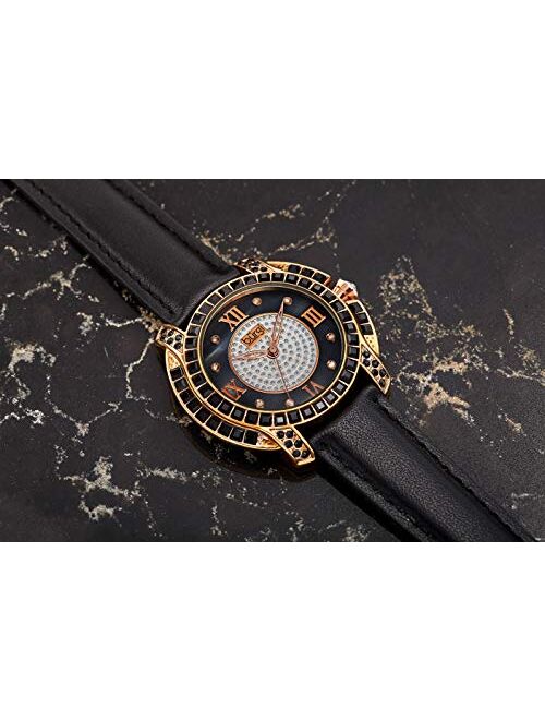Burgi Swarovski Crystal Women's Watch - Unique Diamond Hour Markers on Mother of Pearl Dial with Colored Swarovski Crystals On Genuine Leather Strap Watch - BUR156