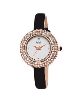 Swarovski Crystal & Diamond Accented Watch - Comfortable Genuine Leather Strap Women's Wristwatch- Perfect for Mother's Day Gift - BUR195