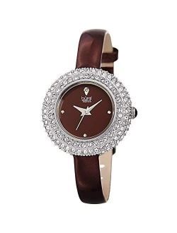 Swarovski Crystal & Diamond Accented Watch - Comfortable Genuine Leather Strap Women's Wristwatch- Perfect for Mother's Day Gift - BUR195