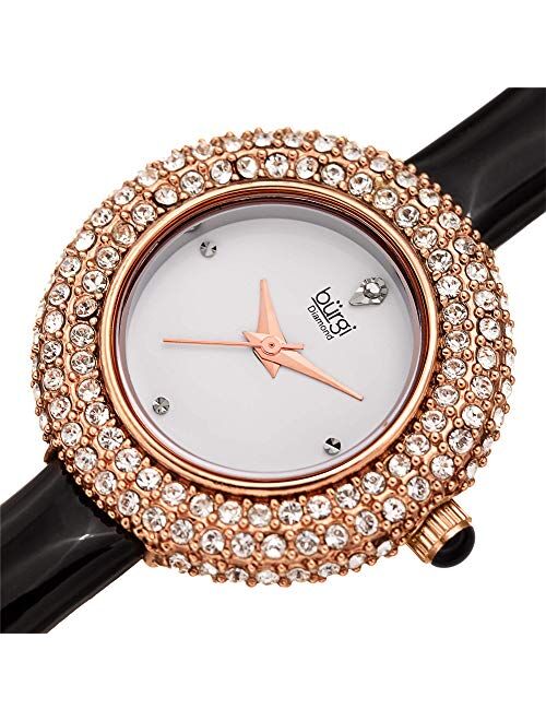 Burgi Swarovski Crystal & Diamond Accented Watch - Comfortable Genuine Leather Strap Women's Wristwatch- Perfect for Mother's Day Gift - BUR195
