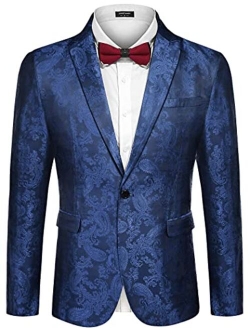 Men's Floral Tuxedo Jacket Paisley Notch Lapel Stylish Suit Blazer Jacket for Wedding, Dinner, Prom, Party