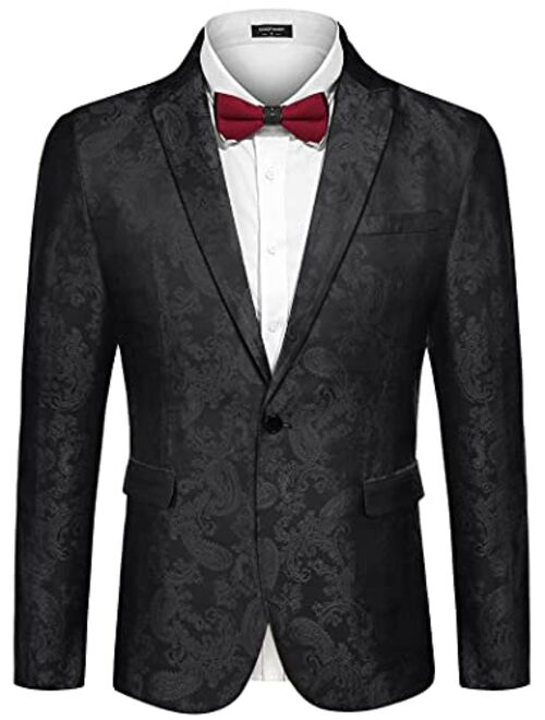COOFANDY Men's Floral Tuxedo Jacket Paisley Notch Lapel Stylish Suit Blazer Jacket for Wedding, Dinner, Prom, Party