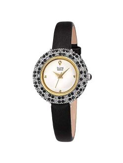 Swarovski Colored Crystal Watch - 4 Genuine Diamond Markers - Slim Leather Strap Elegant Women's Wristwatch - Mothers Day Gift - BUR240