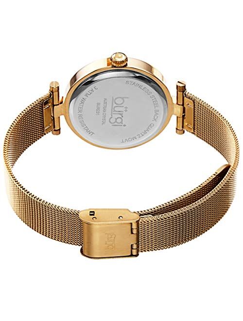 Burgi BUR231 Designer Women's Watch - Stainless Steel Mesh Strap – Swarovski Crystal Markers, Glitter Dial - Fashion Bracelet Wristwatch