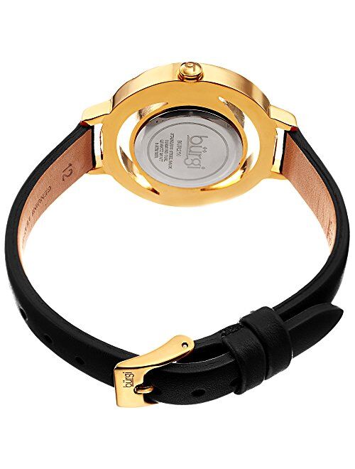 Burgi Leather Women's Watch - BUR210 Slim Leather Strap - Three Hand Movement with Diamond Markers - Floating Enamel Dial - Round Analog Quartz - BUR210