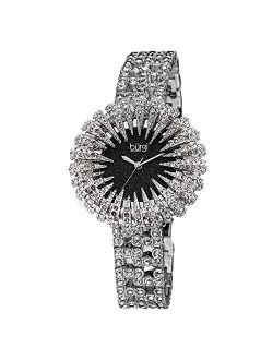 Crystal Accented Sparkling Dial Women's Watch - Crystal Filled Bezel On Glossy Leather Strap Watch - BUR054