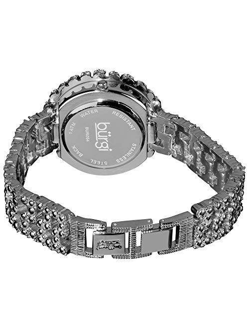 Burgi Crystal Accented Sparkling Dial Women's Watch - Crystal Filled Bezel On Glossy Leather Strap Watch - BUR054