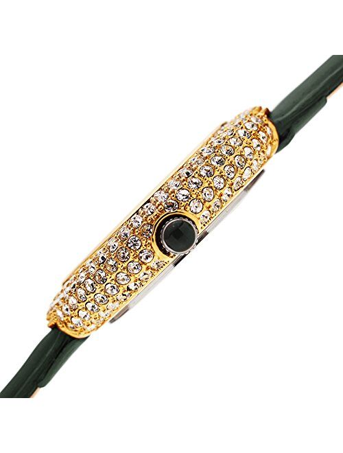 Burgi Swarovski Crystals Encrusted Quilted Dial - Swarovski Crystals Bezel with Satin Leather Strap Women's Watch - Mothers Day Gift - BUR207