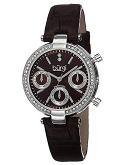 Diamond & Crystal Women's Watch - Multifunction 3 Subdial and Diamond Hour Marker On Croco-Embossed Leather Strap Watch - BUR129