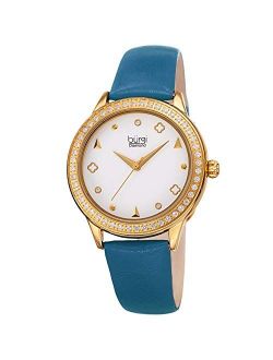 Crystal Filled Bezel Women's Watch - Unique Shapes and Diamond Hour Markers - Floating Enamel Dial - Round Analog Quartz - BUR221