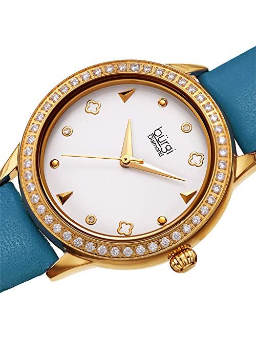 Burgi Crystal Filled Bezel Women's Watch - Unique Shapes and Diamond Hour Markers - Floating Enamel Dial - Round Analog Quartz - BUR221