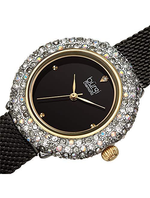 Burgi Swarovski Colored Crystal Women's Watch - A Genuine Diamond Marker - Stainless Steel Mesh Bracelet Wristwatch - BUR258
