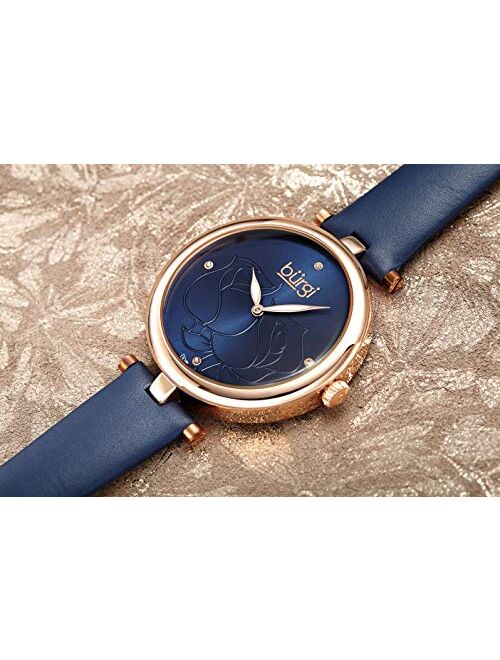 Burgi Diamond Accented Rose Dial Watch - 4 Diamond Hour Markers On Genuine Leather Strap - BUR151