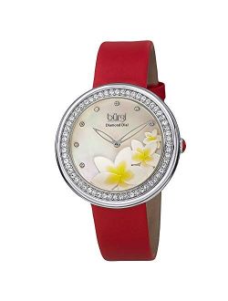 Stylish Floral Print Women's Watch - On Genuine Leather Strap with Roman Numerals - BUR186