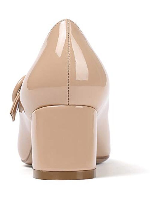 Eldof Women's Pointed Toe Pumps,Classy 2 Inches Block Heel Chic Mary Jane Pumps, Confort Heel for Office Wedding Dress
