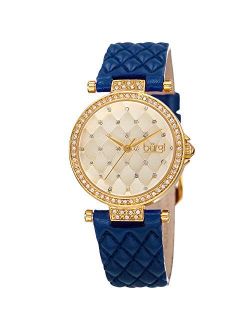 Women's Diamond & Crystal Accented Quilted Design Dial and Genuine Leather Strap Watch - BUR154