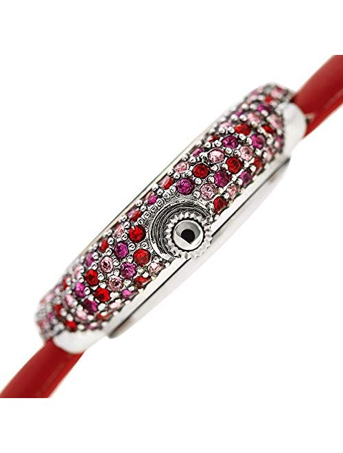 Burgi Swarovski Colored Crystal Watch - A Genuine Diamond Marker on a Slim Leather Strap Elegant Women's Wristwatch - Mothers Day Gift - BUR227
