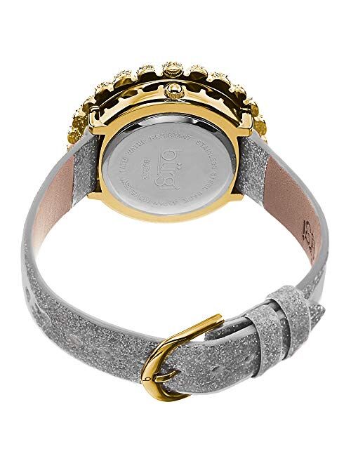 Burgi Crystal Accented Sparkling Dial Women's Watch - Crystal Filled Bezel On Glossy Leather Strap Watch - BUR112