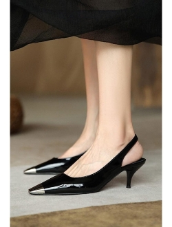 Divanne Slingback Pumps, Women's Pointed Toe Low Heel Sandals Slingback Strap Kitten Heel Pumps Evening Party Wedding Shoes