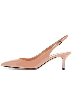 Divanne Slingback Pumps, Women's Pointed Toe Low Heel Sandals Slingback Strap Kitten Heel Pumps Evening Party Wedding Shoes
