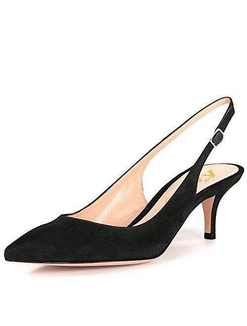 Divanne Slingback Pumps, Women's Pointed Toe Low Heel Sandals Slingback Strap Kitten Heel Pumps Evening Party Wedding Shoes