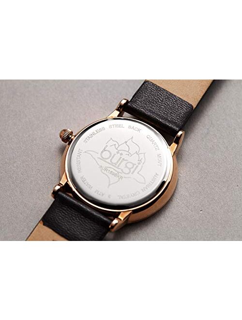 Burgi Swarovski Crystal Encrusted Watch - On Genuine Leather Strap –Mother of Pearl Dial with Mosaic Lotus Flower Design and Crystal Marker Accents – BUR159