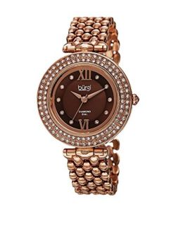 Diamond & Crystal Accented Women's Watch - 10 Diamond Hour Markers on Mother-of-Pearl Dial On Bracelet Watch - BUR126