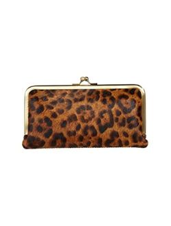 Everly Frame Wallet Leopard Haircalf/Chocolate Distressed Trim One Size