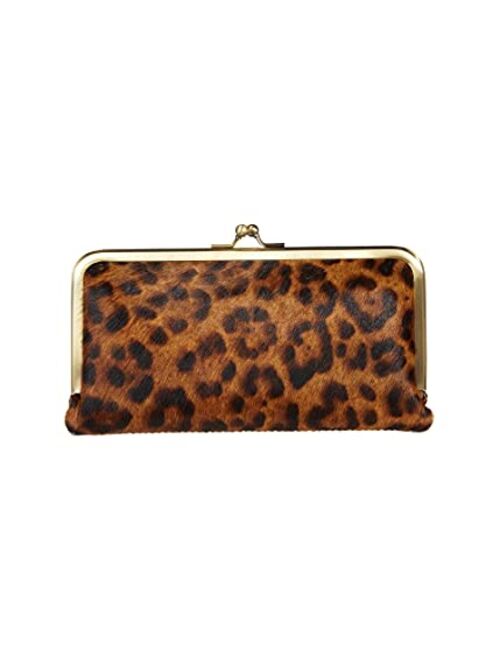 Patricia Nash Everly Frame Wallet Leopard Haircalf/Chocolate Distressed Trim One Size