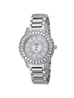 Women's Diamond and Crystal Watch - Baguettes On Bezel on Mother of Pearl Dial On Stainless Steel Bracelet - BUR095