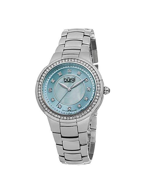 Burgi Women's Crystal Accented Watch - Genuine Diamond Hour Markers, Crystals On Bezel on Mother of Pearl Dial - BUR093