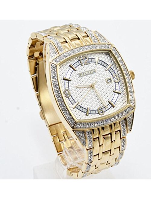 Elgin FG7097 Men's Square Analog Date Oversized White Stone Bracelet Style Watch
