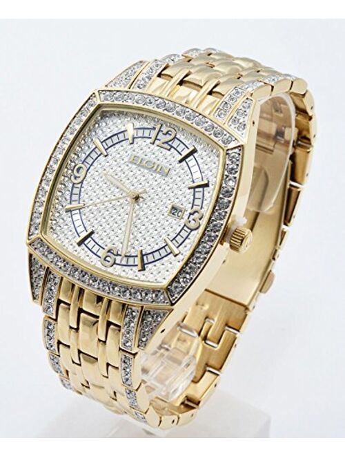 Elgin FG7097 Men's Square Analog Date Oversized White Stone Bracelet Style Watch