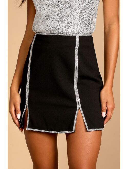 Lulus Up the Glam Black Rhinestone Mini Skirt