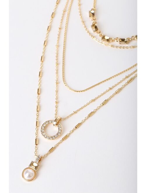 Lulus Marvelous Menagerie Gold Rhinestone Layered Necklace
