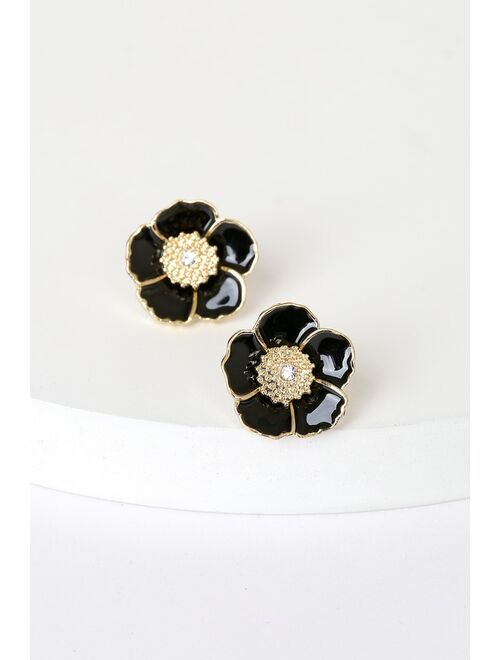 Lulus Blossoming Moment Black Flower Earrings