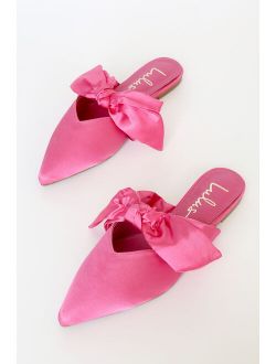 Sylviee Pink Satin Pointed-Toe Bow Mules