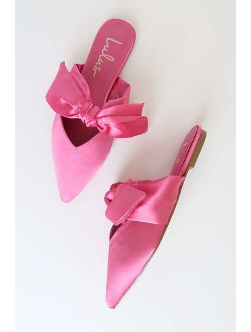 Lulus Sylviee Pink Satin Pointed-Toe Bow Mules