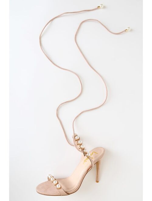 Lulus Marisaa Light Nude Suede Pearl Lace-Up High Heel Sandals