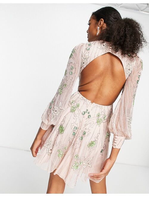 ASOS EDITION floral embellished mini dress with cut out back